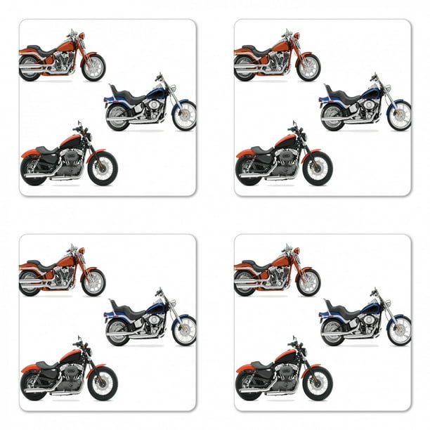 Motorcycle Silhouette Pattern Coffee Set of 6 Round Leather Coasters with Holder for Bar Drinks Motorcycle Silhouette Pattern Coffee Set of 6 Round Leather Coasters with Holder for Bar Drinks